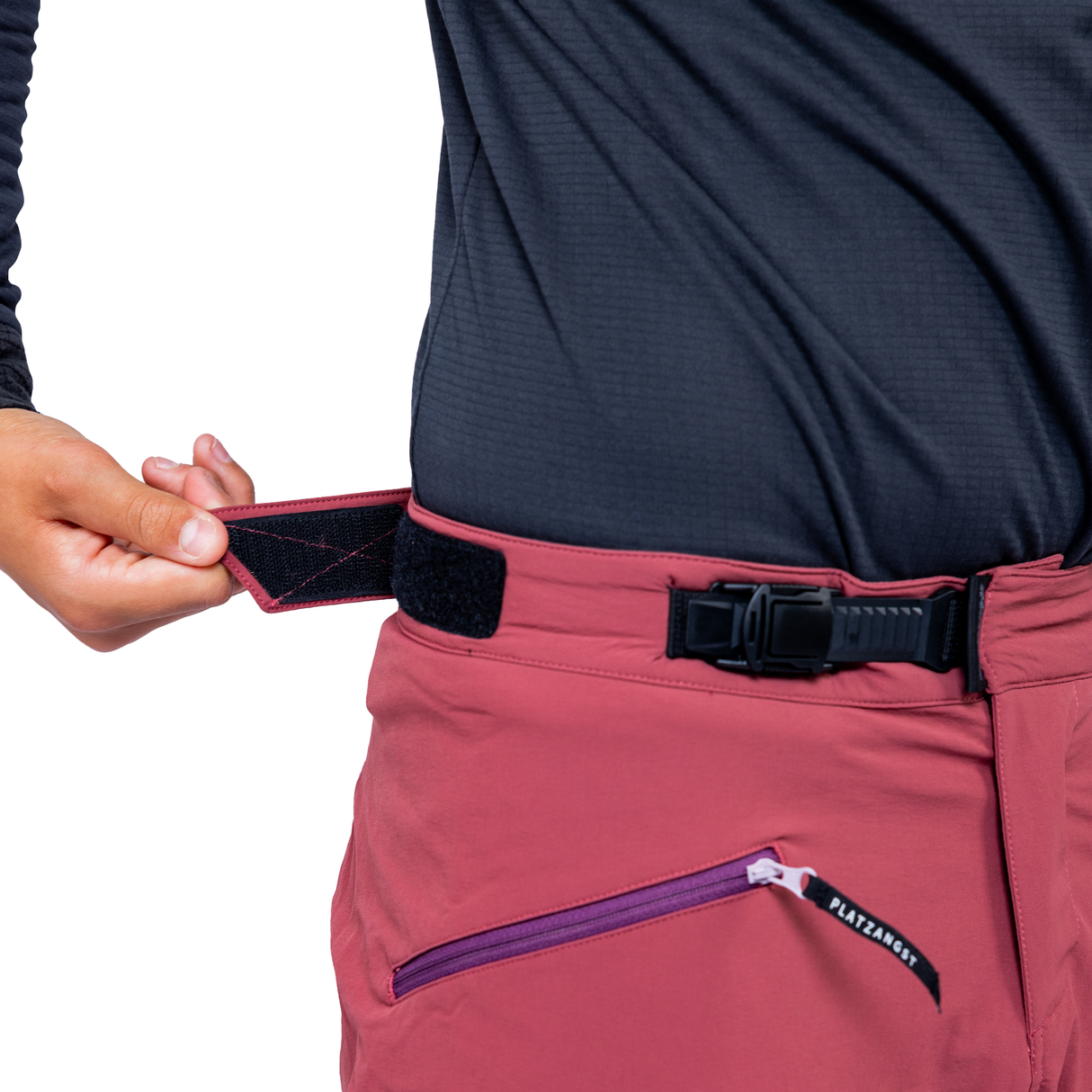 Kinder MTB-Hose CF Tight in Rot - Detailansicht Hüftweiteneinstellung