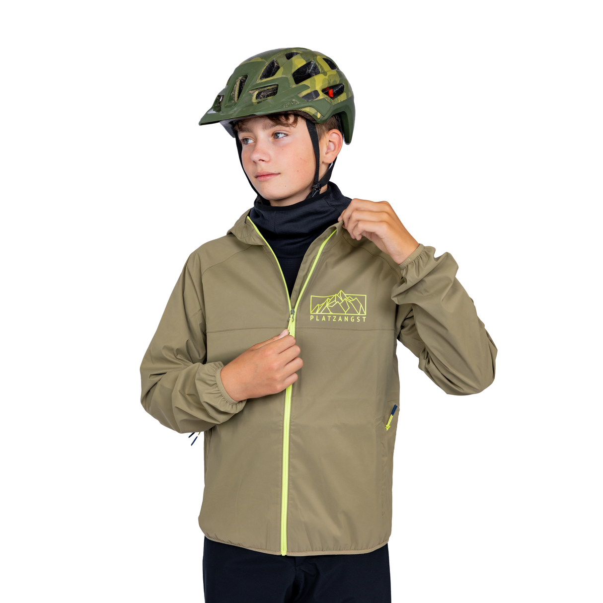 Regenjacke für Kinder in Grün - Detailansicht Reißverschluss