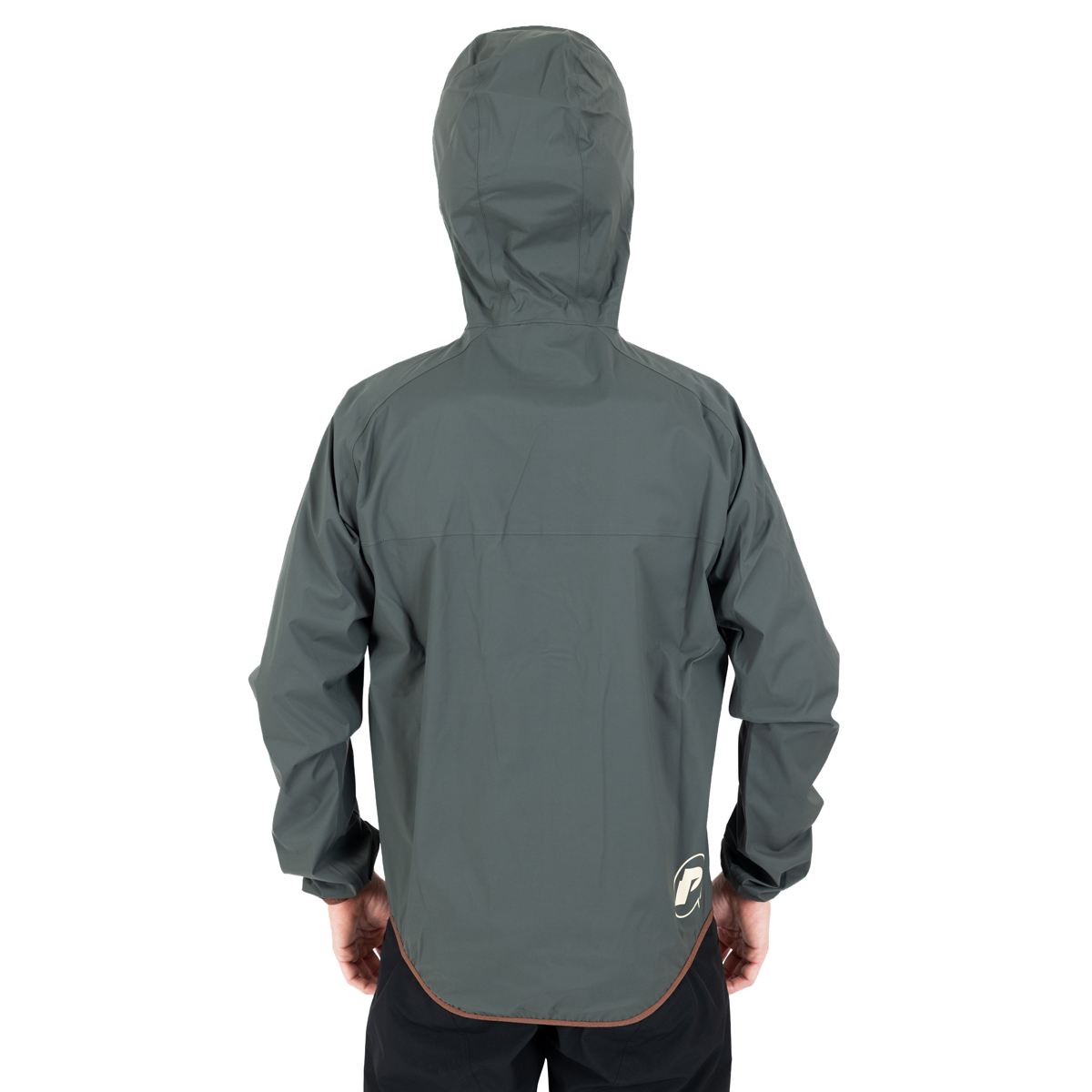 Regenjacke DFL EVO Grün - Rückansicht, Kapuze über dem Helm