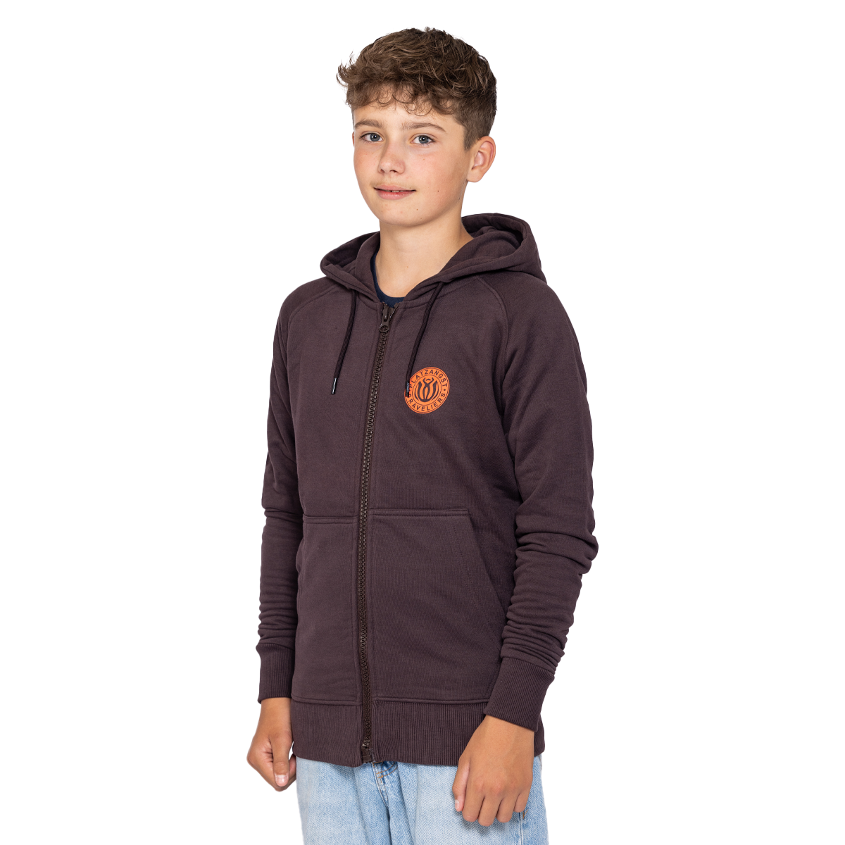 Kinder Hoodie Explore in Braun - Vorderseite