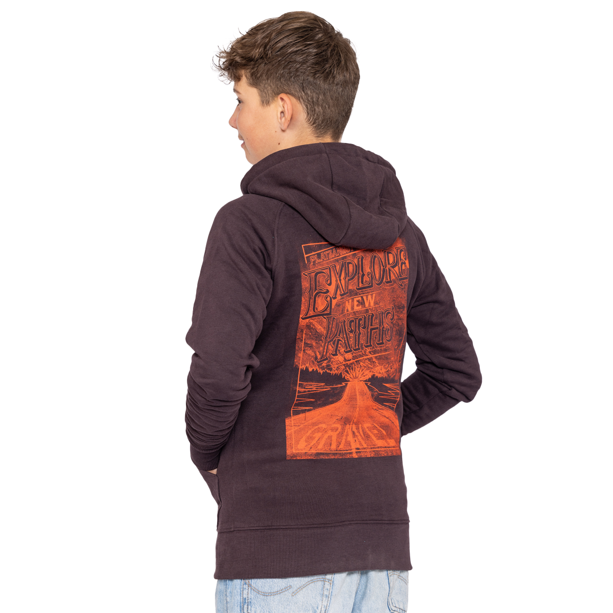 Kinder Hoodie Explore in Braun - Rückseite