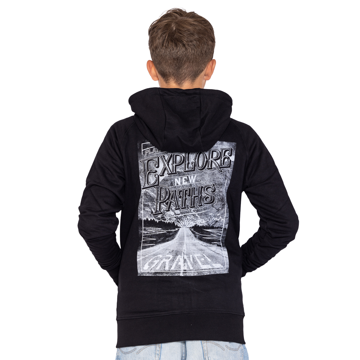 Kinder Hoodie Explore in Schwarz - Rückseite