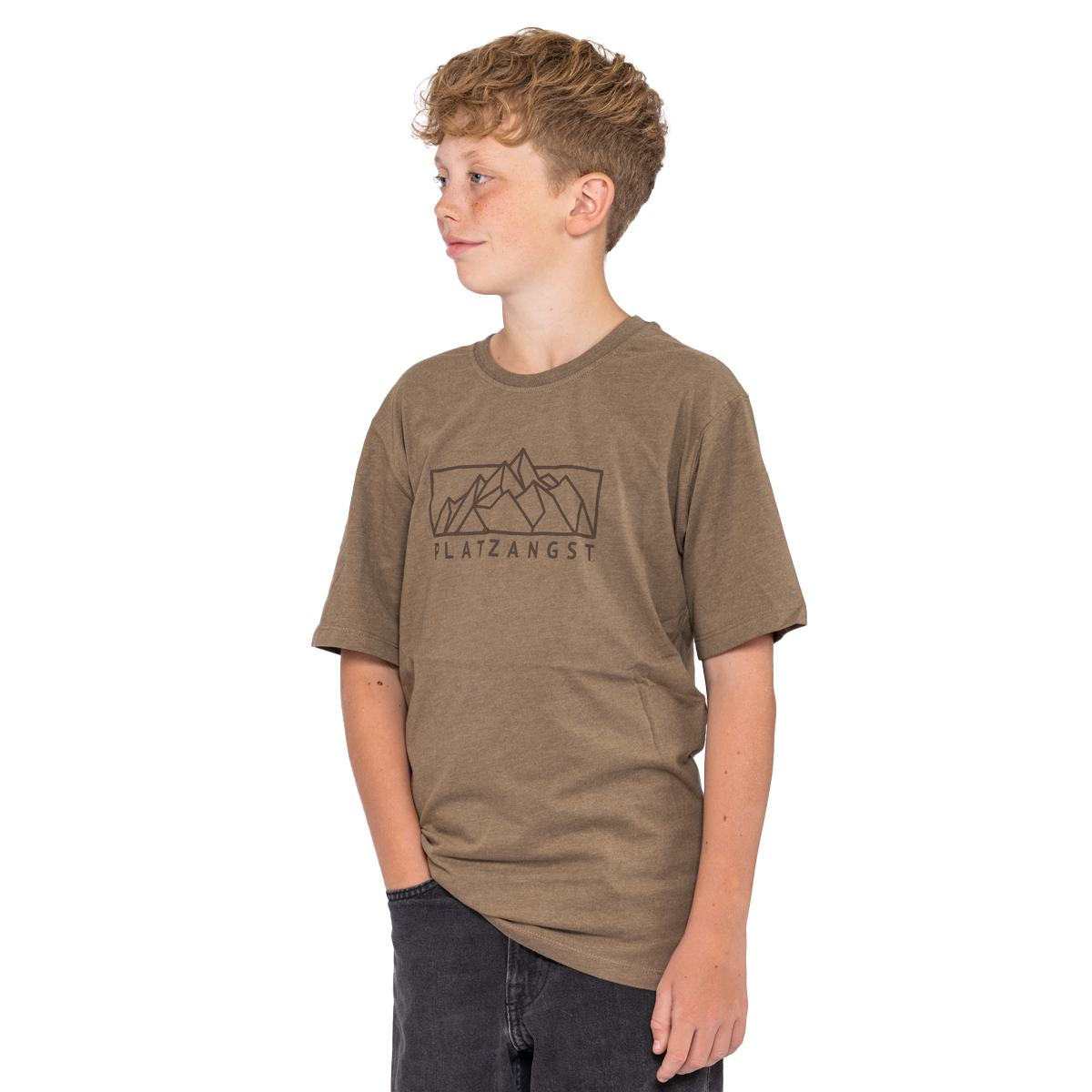 Kinder T-Shirt Mountain Logo in Braun - Vorderseite Variante