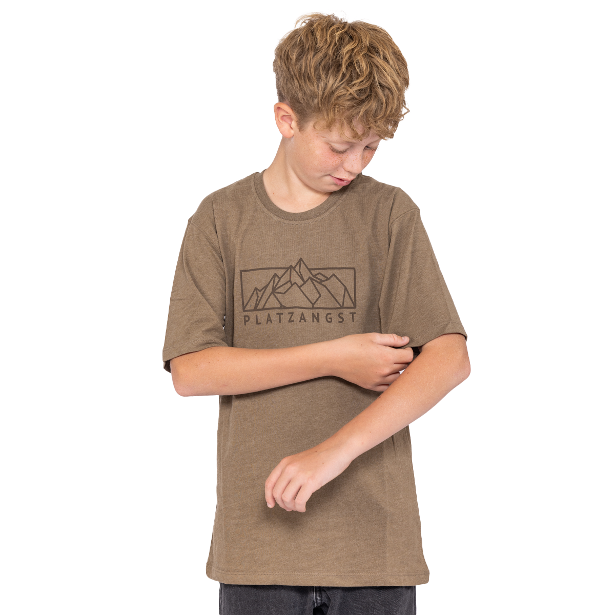 Kinder T-Shirt Mountain Logo in Braun - Vorderseite Variante 2