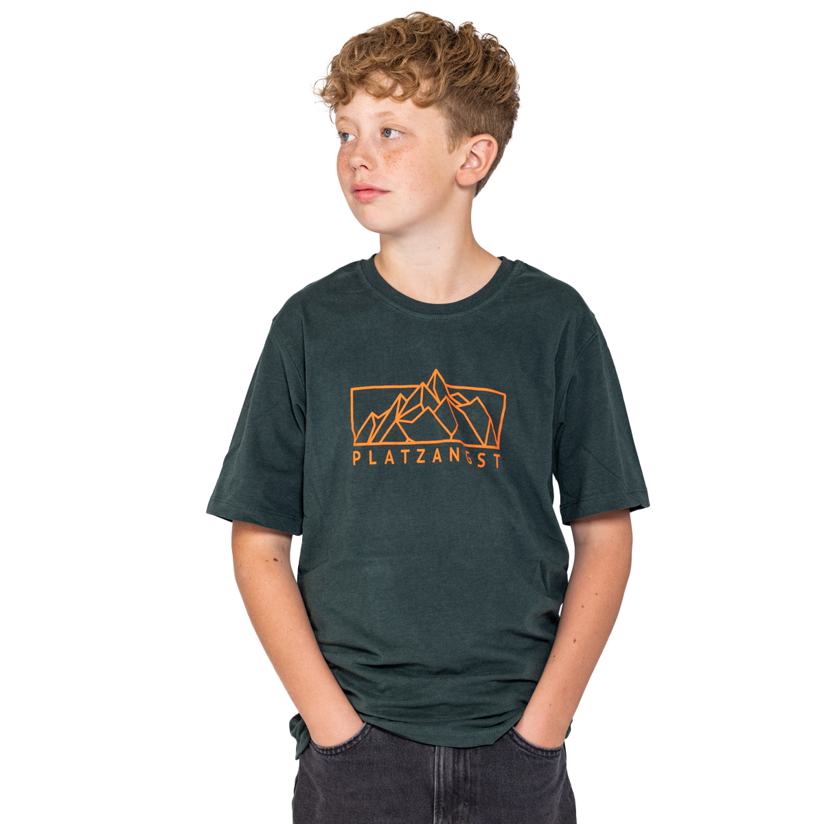 Kinder T-Shirt Mountain Logo in Grün - Vorderseite