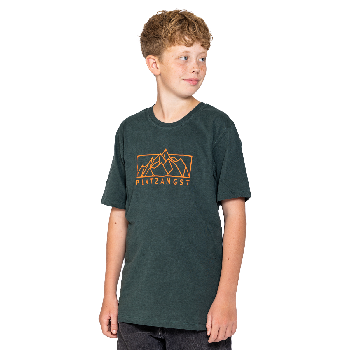 Kinder T-Shirt Mountain Logo in Grün - Vorderseite Variante