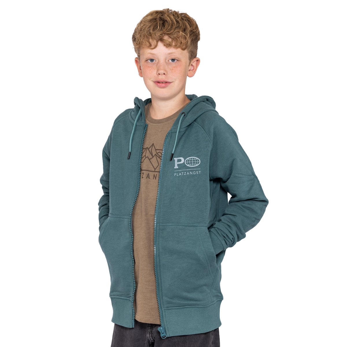 Kinder Hoodie P-Zip in Grün - Vorderseite