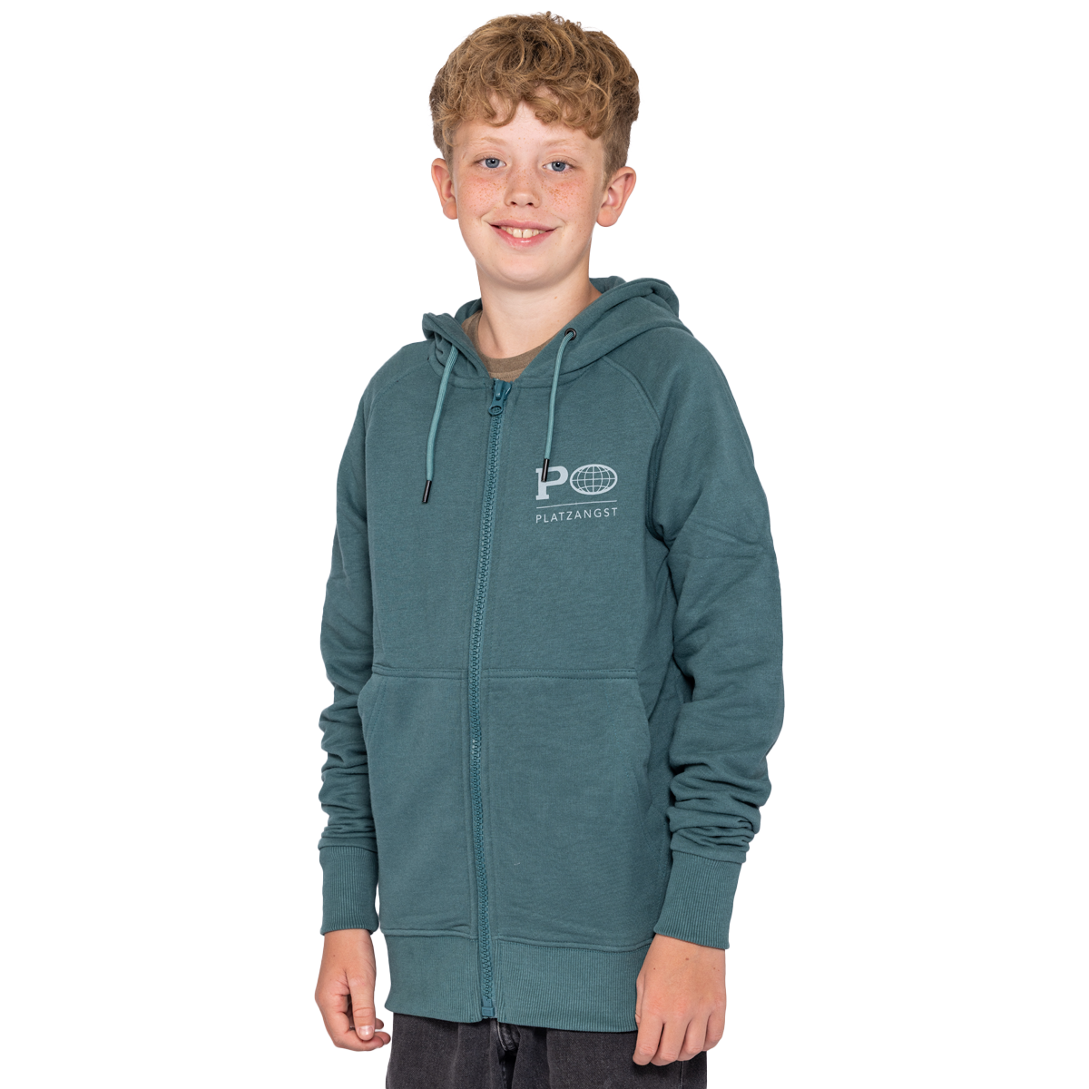 Kinder Hoodie P-Zip in Grün - Vorderseite Variante