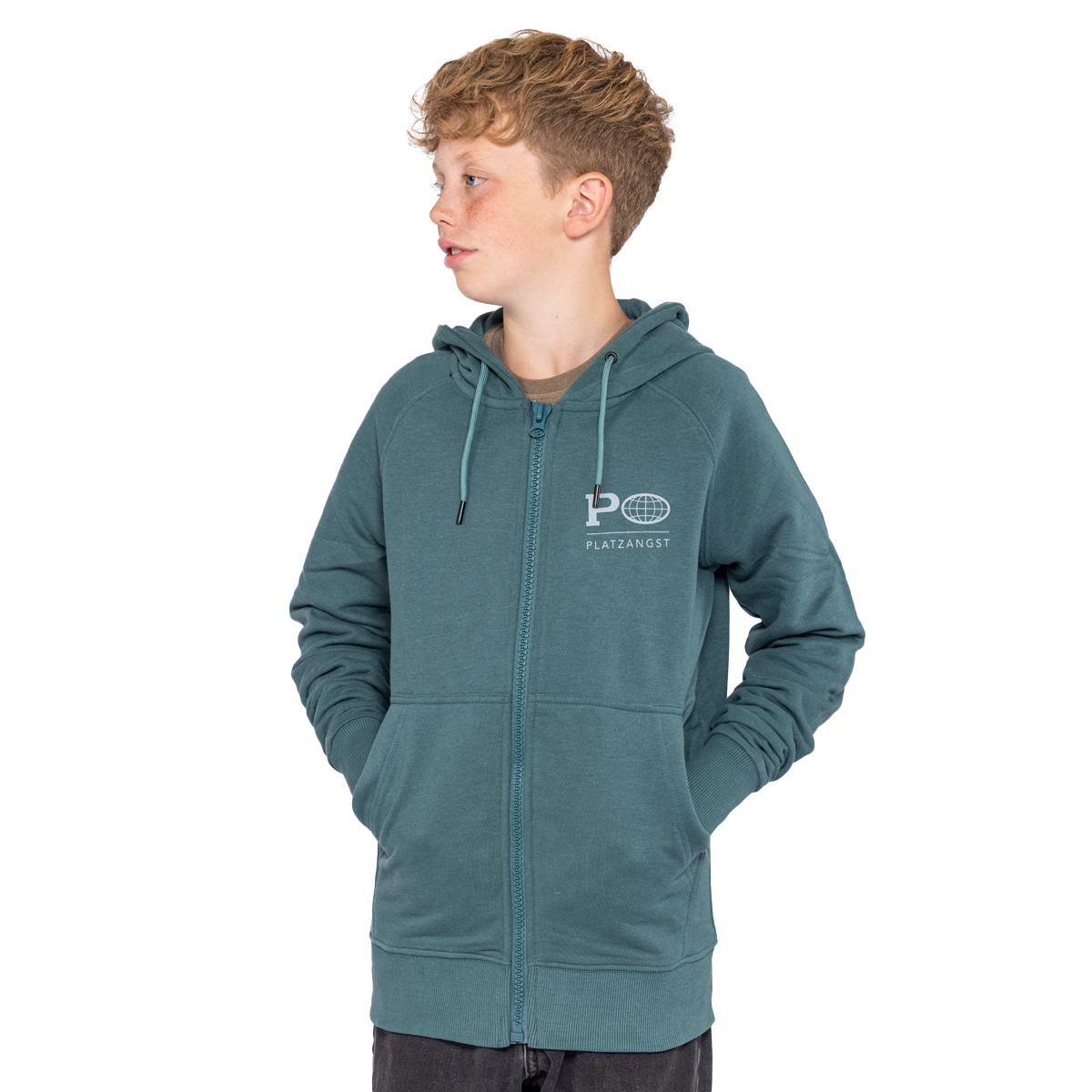 Kinder Hoodie P-Zip in Grün - Vorderseite Variante 2