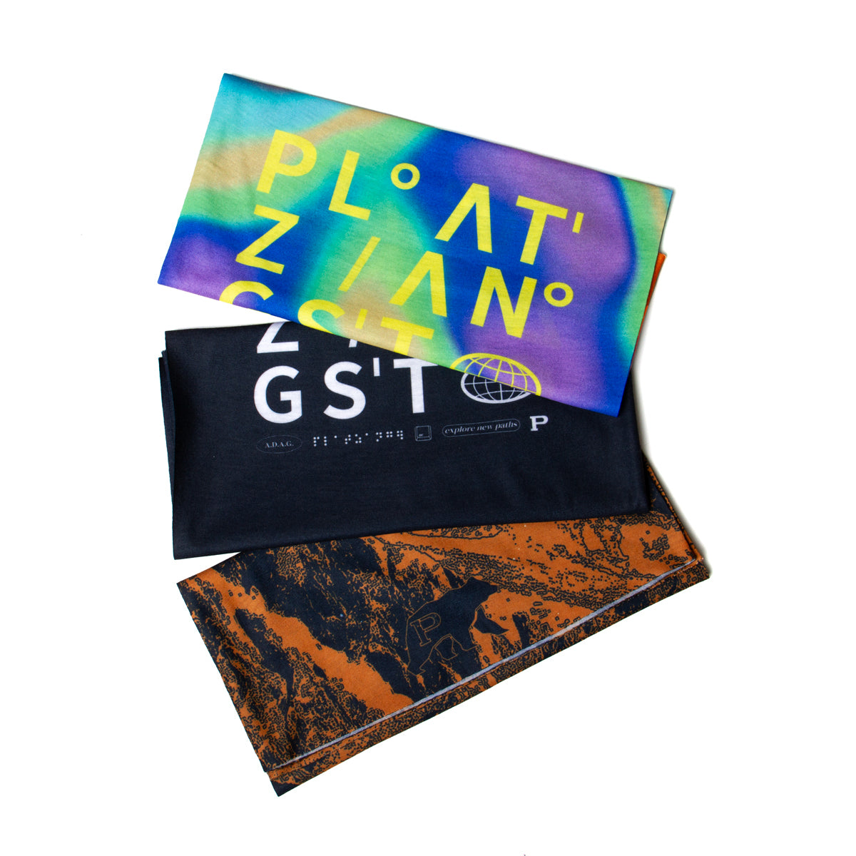 Gesamtaufnahme aller neuen 2025er Halstücher von Platzangst