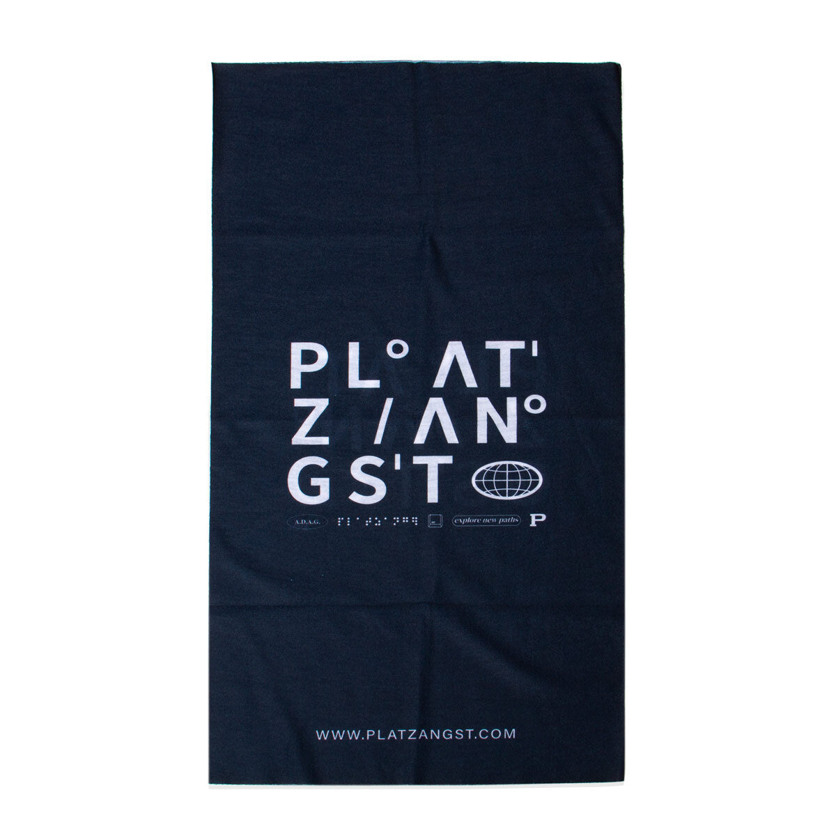 Schwarzes Halstuch, flach ausliegend mit weißem Design