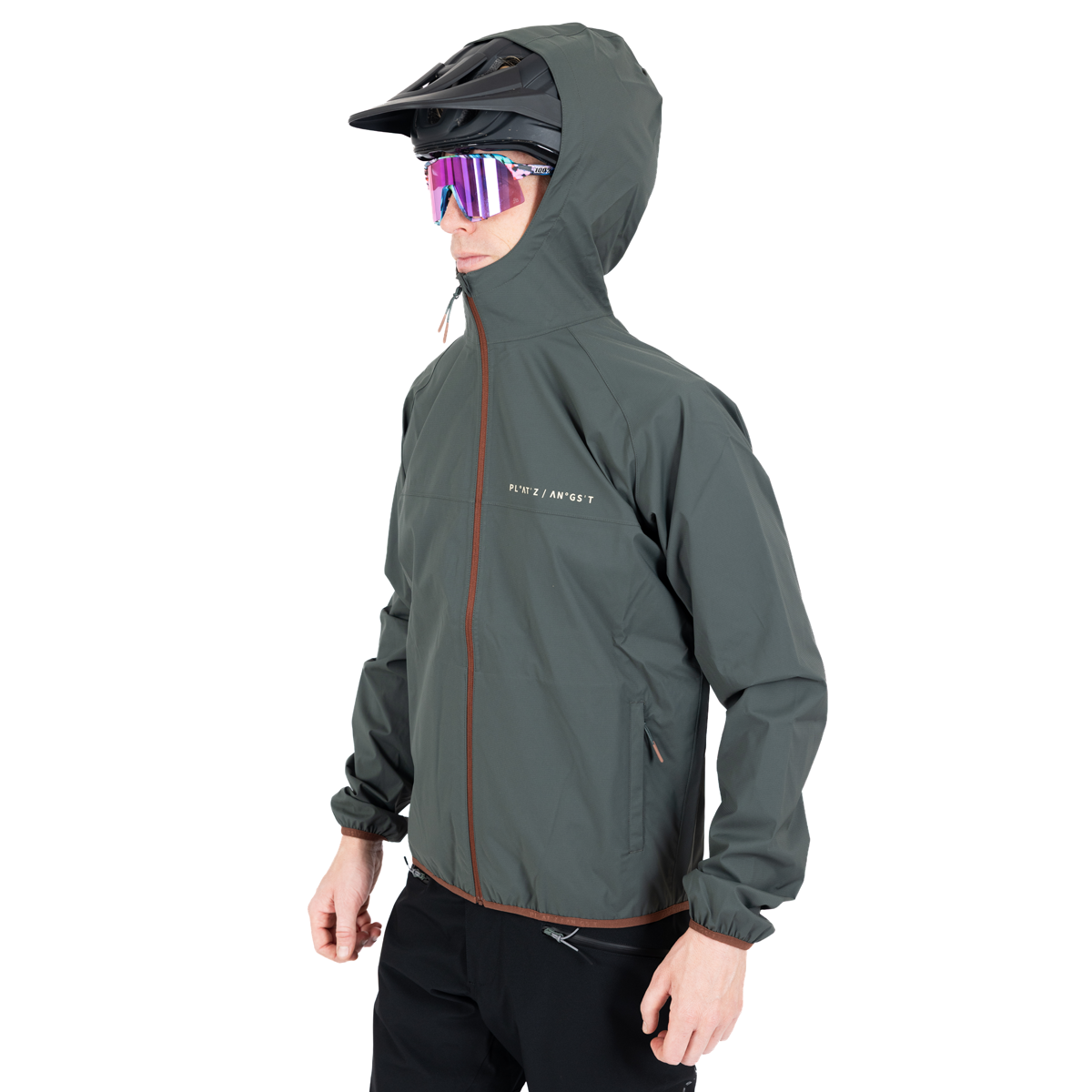Regenjacke DFL EVO Grün - Seitenansicht, Kapuze über dem Helm